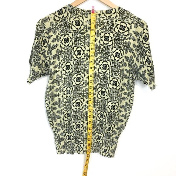 Grace Black and Tan Printed Short Sleeve Button Down Grandma Core Knit Top (L) - Picture 7 of 16